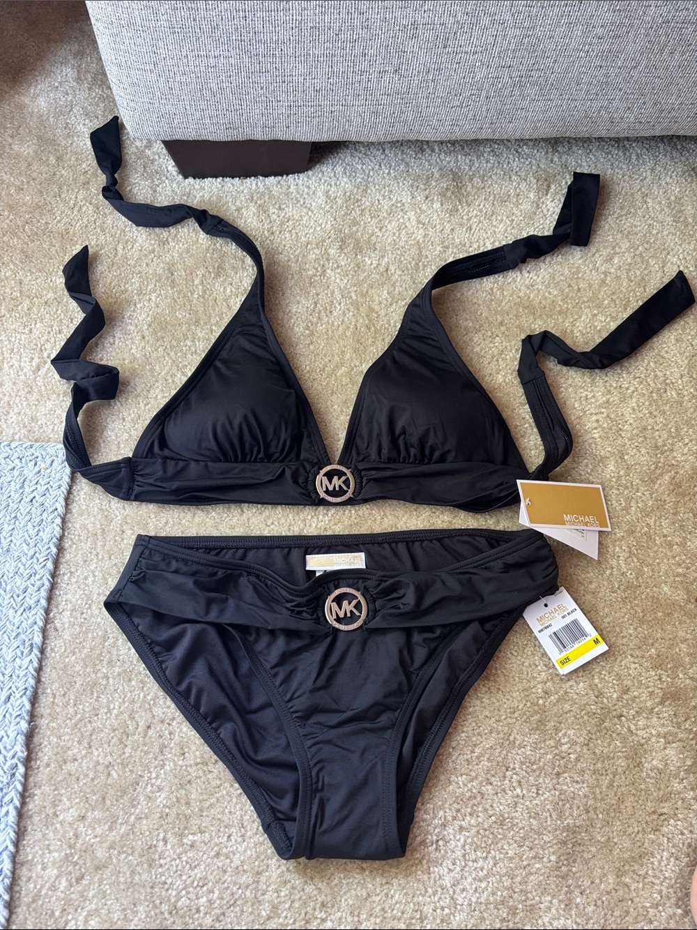 Michael Kors Black Logo Ring Triangle Bikini Set